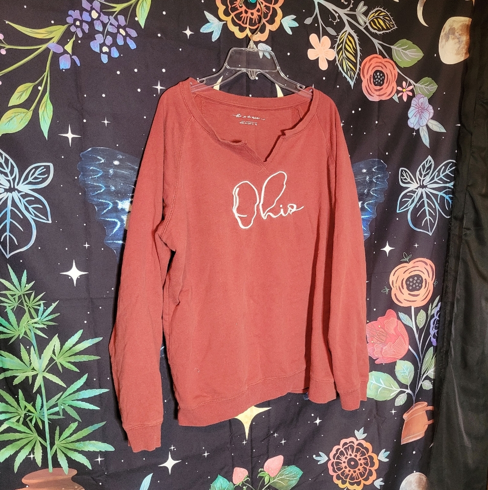 Comfy "Ohio" Text Rust Orange/Brown Sweater